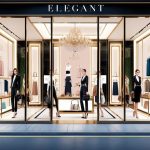 A lavish storefront display featuring elegant, high-end fashion items at affordable prices, drawing in stylish shoppers from all walks of life