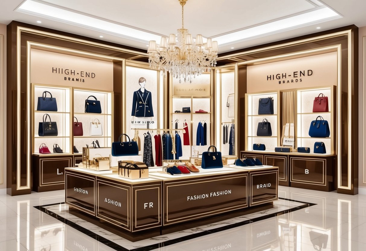 A luxurious display of high-end fashion brands, featuring elegant and stylish products within a budget-friendly setting