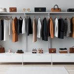 A minimalist wardrobe with stylish accessories displayed on a clean, organized surface
