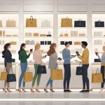 Everyday shoppers receiving exclusive loyalty perks from store associates in a luxury retail setting.
