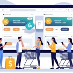Shoppers looking surprised as discount codes disappear from digital screens in a modern retail setting.