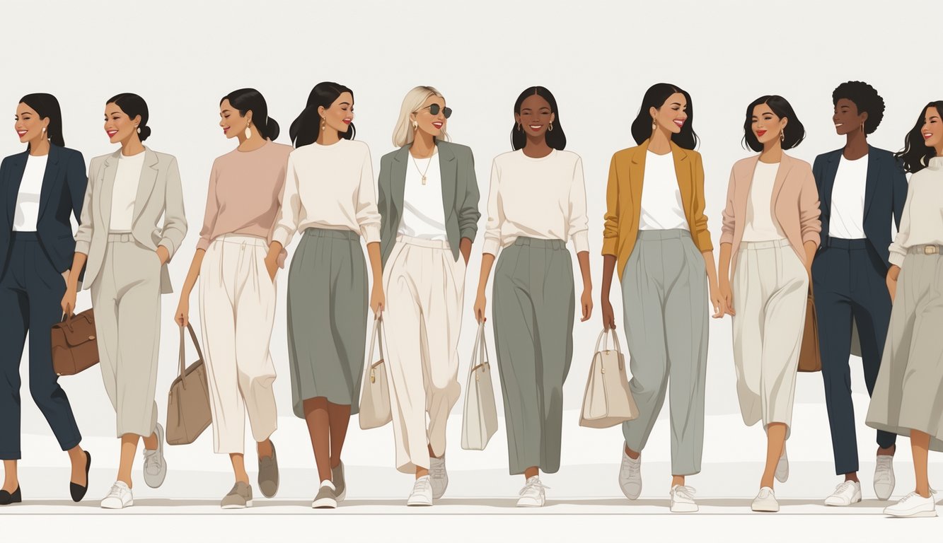 A group of diverse people wearing stylish, comfortable clothing in a casual setting.