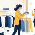 A person selecting clothes from a wardrobe, thoughtfully swapping garments with organized clothing around them.